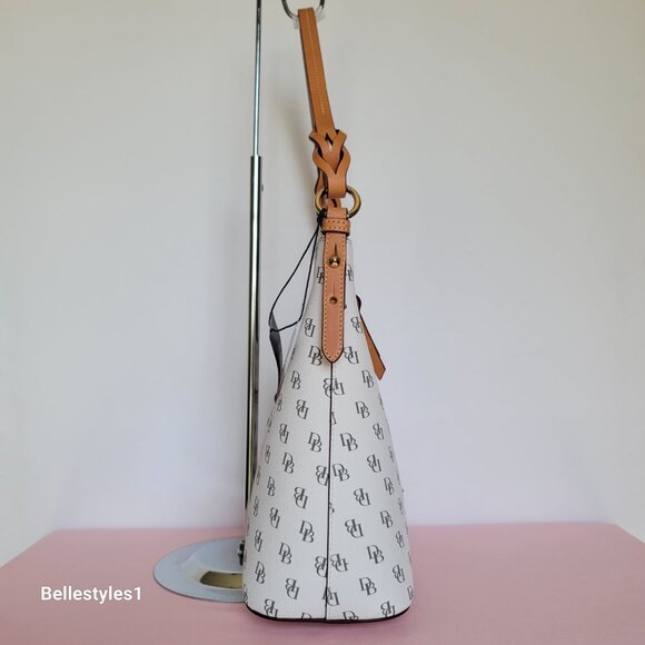 DOONEY & BOURKE Bryce Signature Logo Print Coated Fabric Hobo Bag- Bone color⭐ - Picture 8 of 16